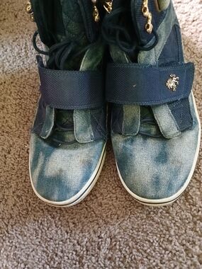 Men's Vlado High-Top Casual Sneakers in Teal Blue with Strap